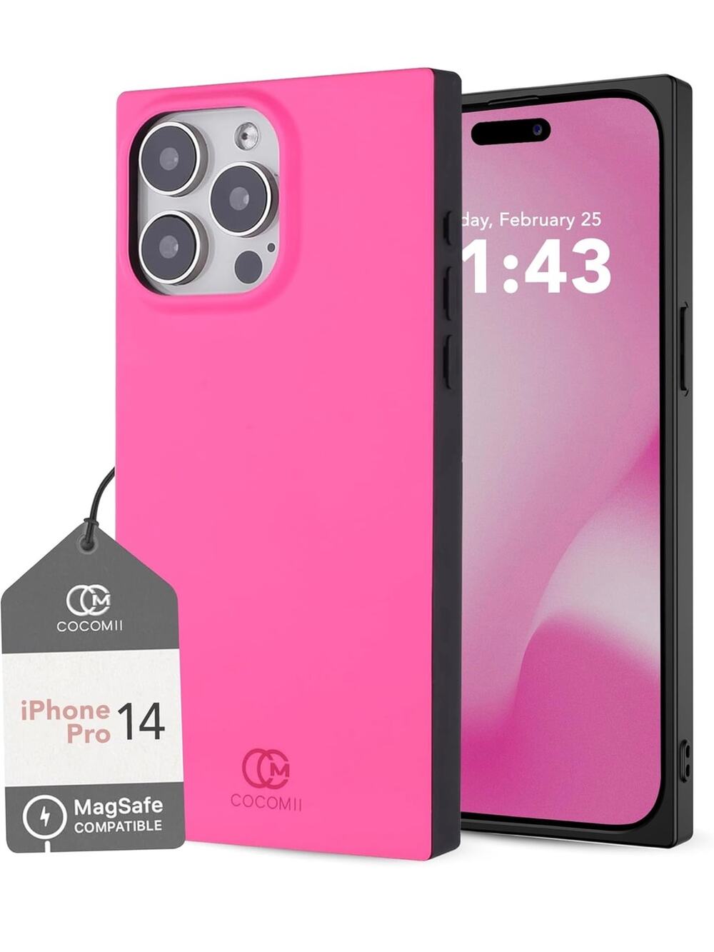 COCOMII Rectangle Case for iPhone 14 Pro, Compatible w/ MagSafe, Matte Hot Pink